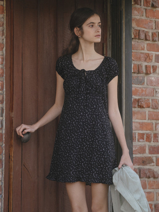 Tillidie Floral shirring mini dress Black