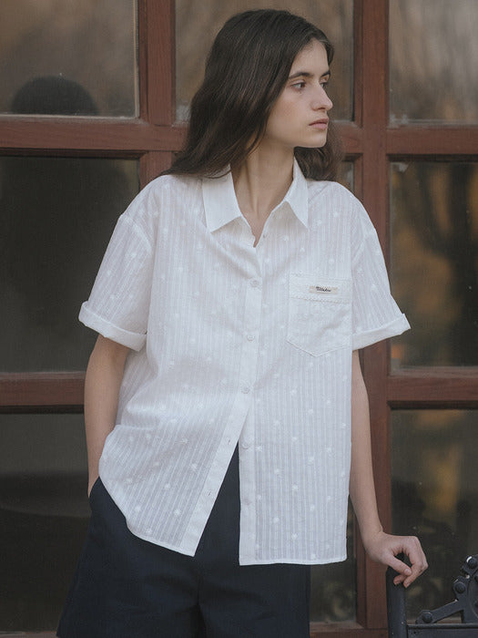 Tillidie Oversized check Lace detail shirt Ivory