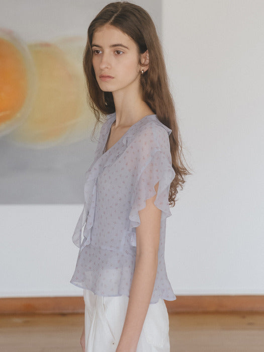 Tillidie Floral chiffon blouse Sky blue