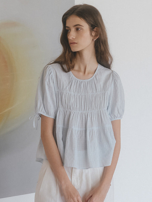 Tillidie Shirring puff blouse Blue
