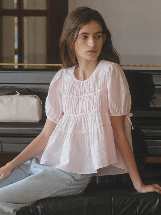 Tillidie Shirring puff blouse Pink