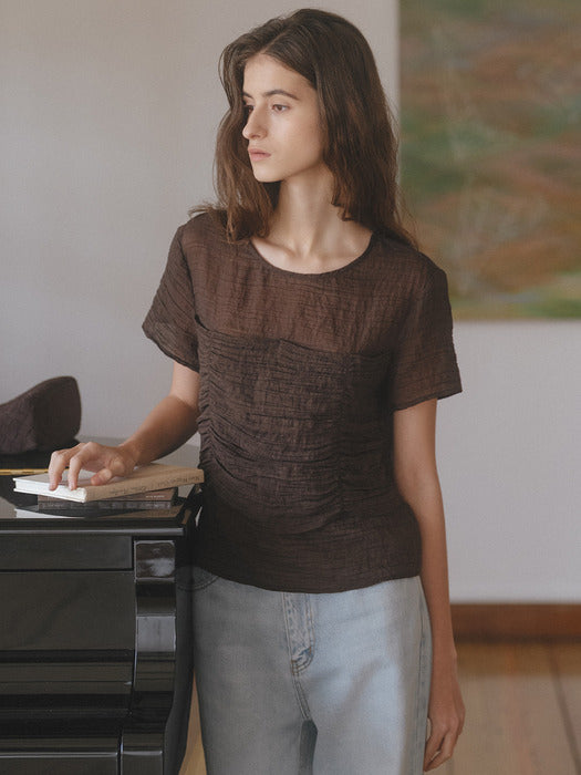 Tillidie Textured layered blouse Brown