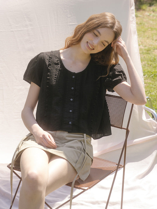 Tillidie Rose shirring detail blouse Black