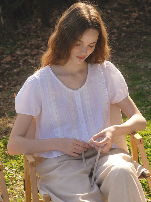 Tillidie Rose shirring detail blouse Ivory