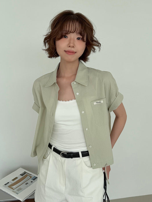 Tillidie Seersucker crop shirt Green