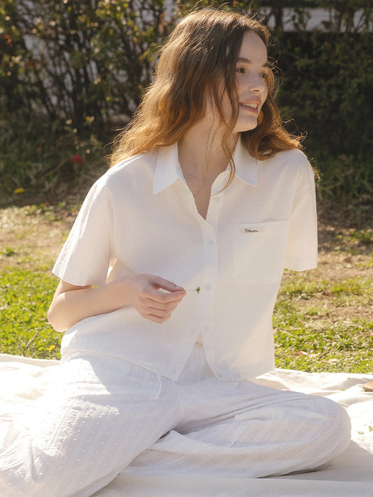 Tillidie Seersucker crop shirt Ivory