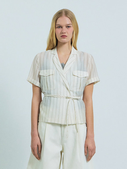 Grove 26Ss Maggy Stripe H/S Shirt (Ivory)