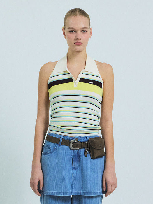 Grove 26Ss Romy Stripe Halter Knit (Ivory)