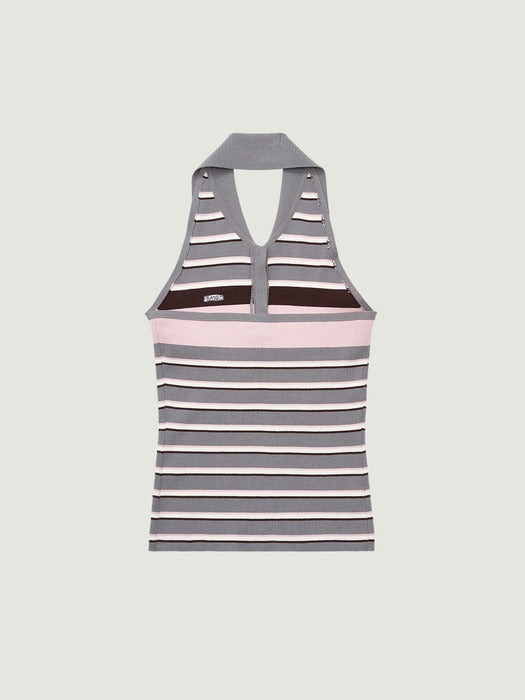 Grove 26Ss Romy Stripe Halter Knit (Gray)