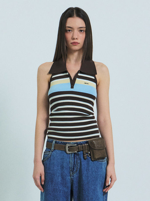 Grove 26Ss Romy Stripe Halter Knit (Brown)