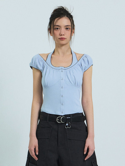 [grove] 26Ss April U-Neck T-Shirt (Light Blue)