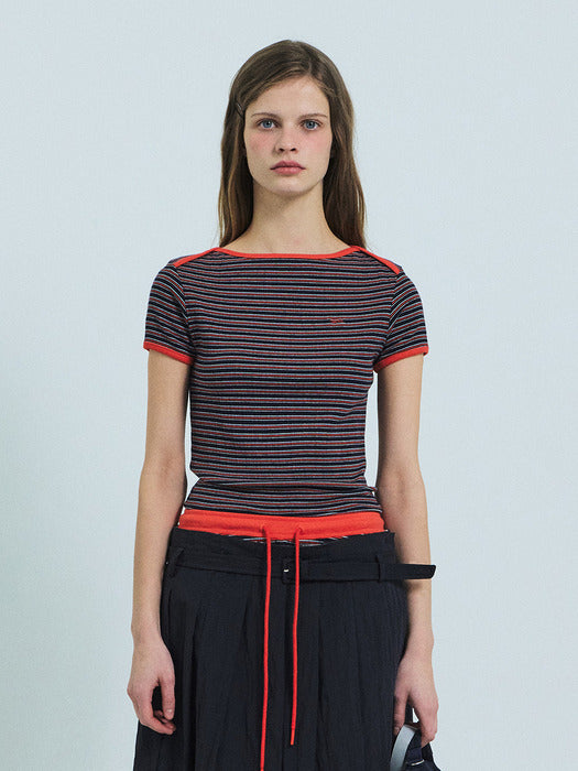 Grove 26Ss Dalin Stripe H/S T-Shirt (Navy)