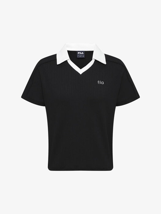 Fila Women's Ribbed Training Collared Short-Sleeve T-Shirt