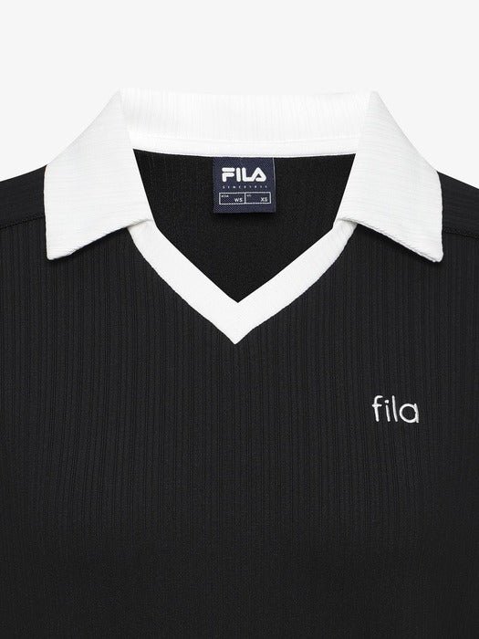 Fila Women's Ribbed Training Collared Short-Sleeve T-Shirt