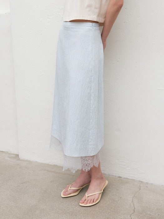 Mango Maniplease Chicor Lace Skirt Blue Mint