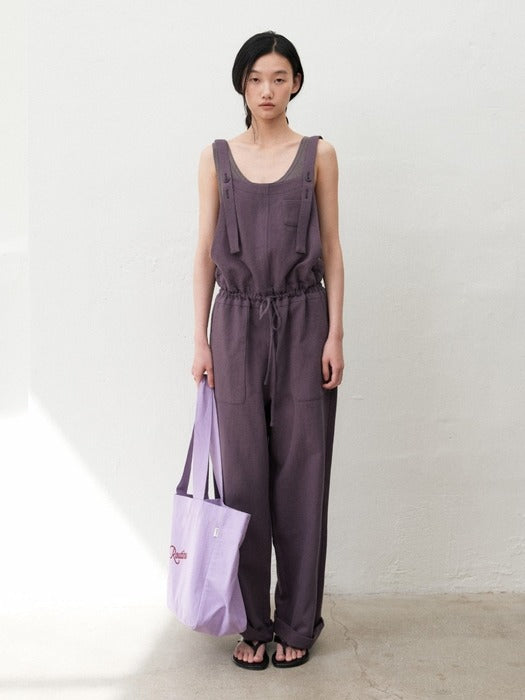 Mango Maniplease Moco Linen Jumpsuit Charcoal