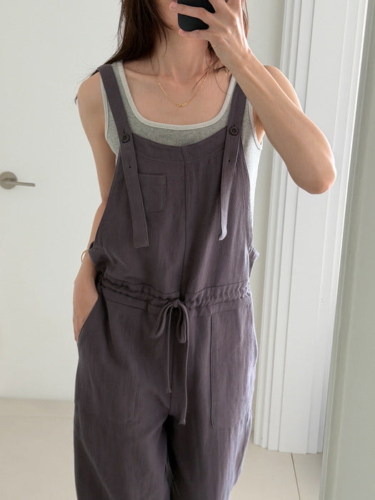 Mango Maniplease Moco Linen Jumpsuit Charcoal
