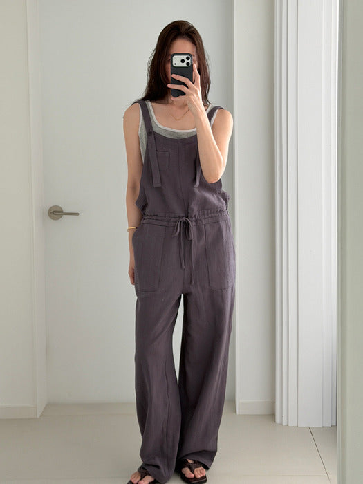 Mango Maniplease Moco Linen Jumpsuit Charcoal