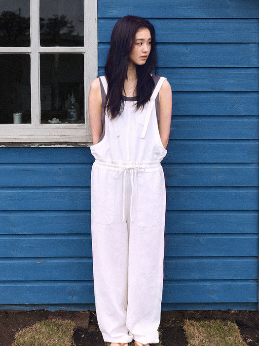 Mango Maniplease Moco Linen Jumpsuit Ivory