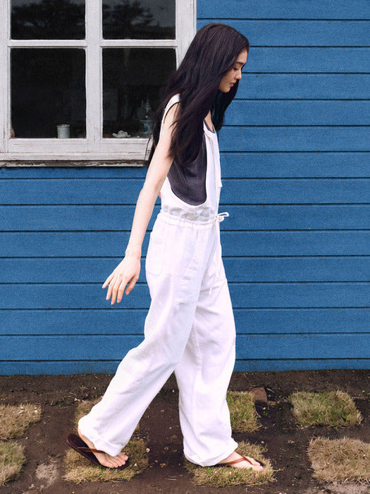 Mango Maniplease Moco Linen Jumpsuit Ivory