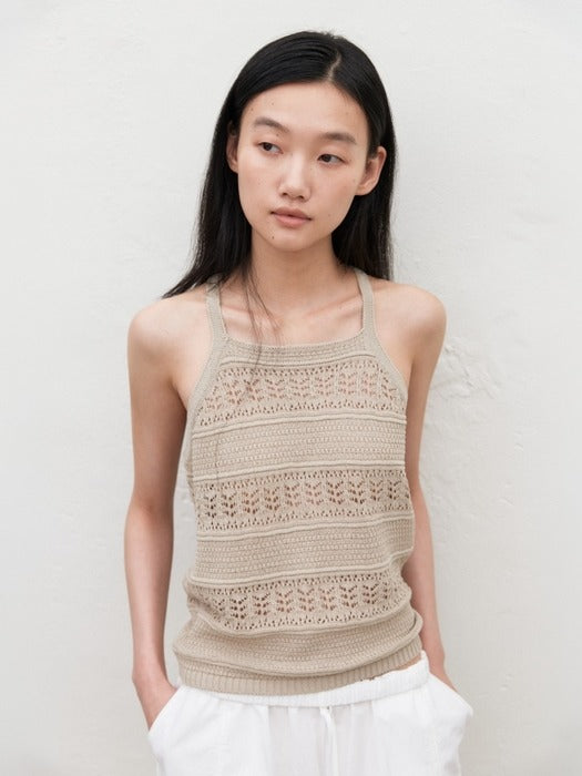 Mango Maniplease Pia Crochet Knit Sleeveless Beige
