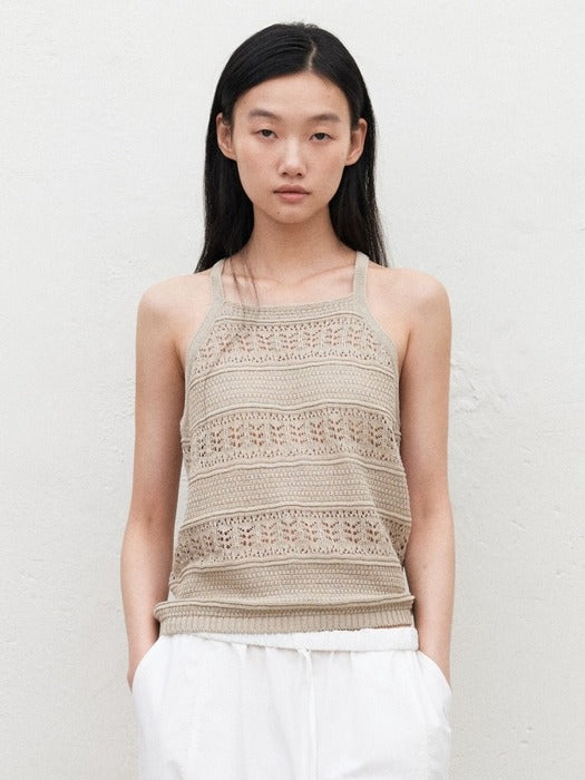 Mango Maniplease Pia Crochet Knit Sleeveless Beige