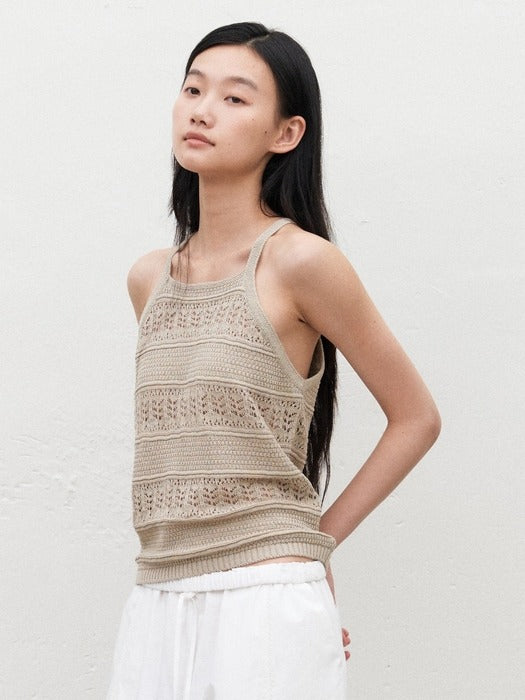 Mango Maniplease Pia Crochet Knit Sleeveless Beige