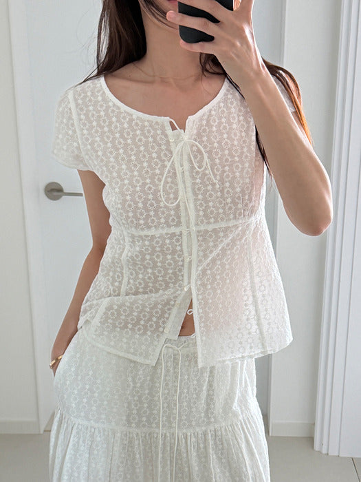 Mango Maniplease Wish Punching Blouse White