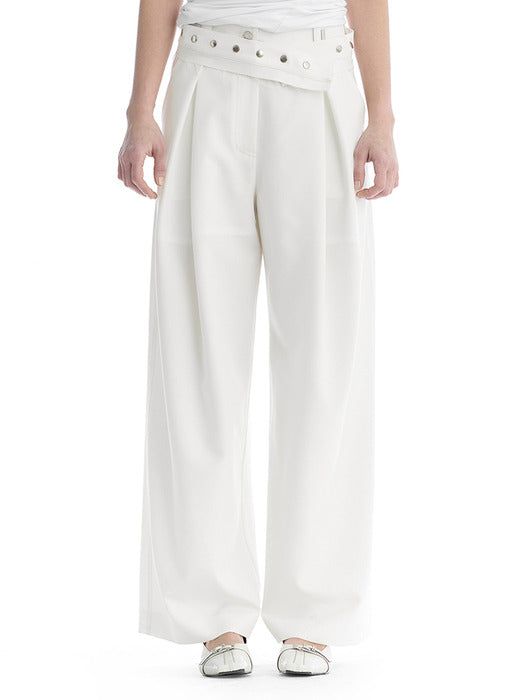 Wconcept_Treemingbird Removable Snap Belt Pleated Pants [ White ]