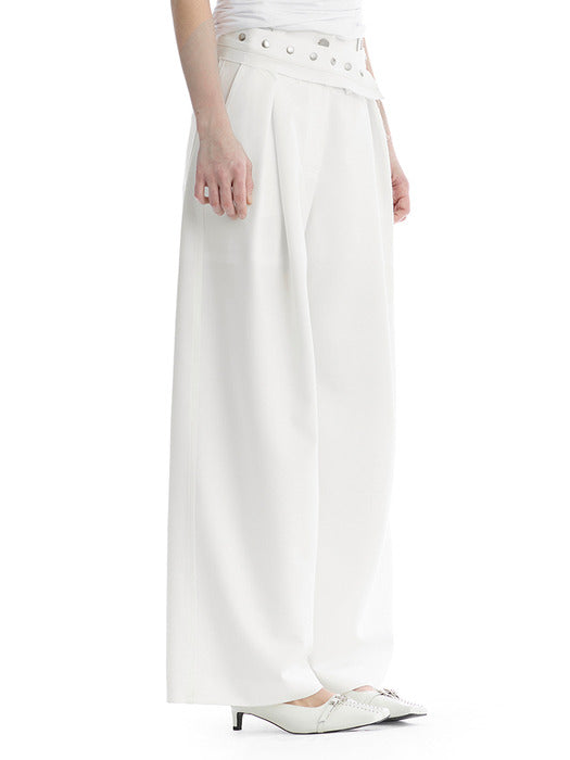 Wconcept_Treemingbird Removable Snap Belt Pleated Pants [ White ]