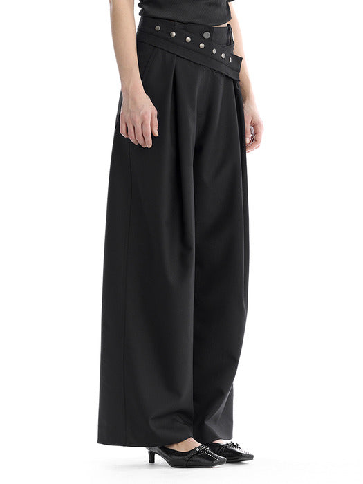 Wconcept_Treemingbird Removable Snap Belt Pleated Pants [ Black ]
