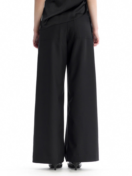 Wconcept_Treemingbird Removable Snap Belt Pleated Pants [ Black ]