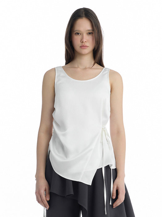 Wconcept_Treemingbird Satin Side-Drawstring Sleeveless Top [ White ]