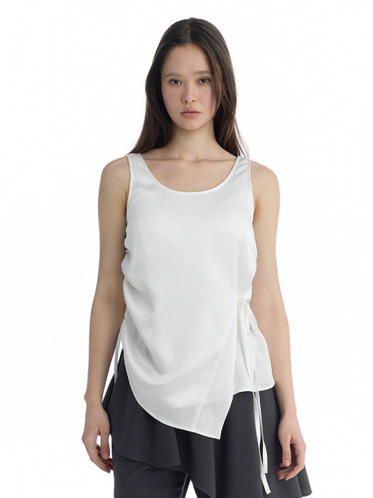 Wconcept_Treemingbird Satin Side-Drawstring Sleeveless Top [ White ]