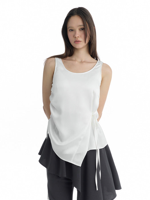 Wconcept_Treemingbird Satin Side-Drawstring Sleeveless Top [ White ]
