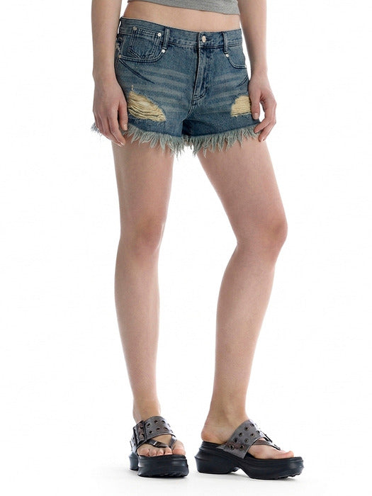 Wconcept_Treemingbird Distressed Denim Cut-Off Shorts [ Blue ]