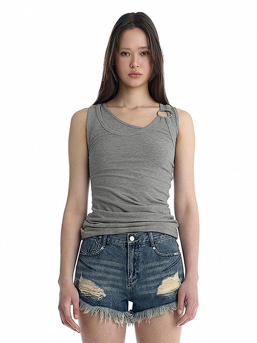 Wconcept_Treemingbird Double Layered Ring Sleeveless Top [ Melange Gray ]