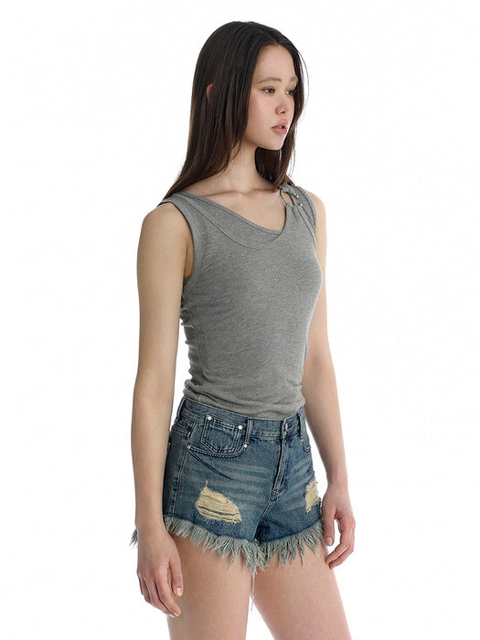 Wconcept_Treemingbird Double Layered Ring Sleeveless Top [ Melange Gray ]