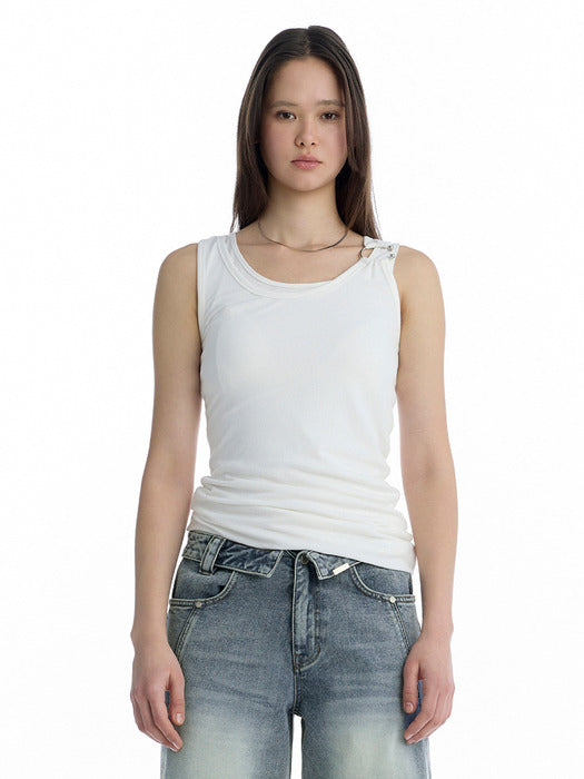 Wconcept_Treemingbird Double Layered Ring Sleeveless Top [ White ]