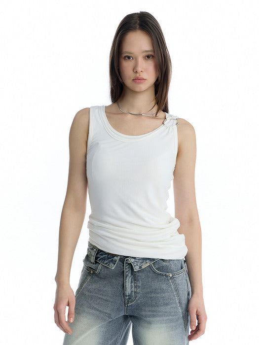 Wconcept_Treemingbird Double Layered Ring Sleeveless Top [ White ]