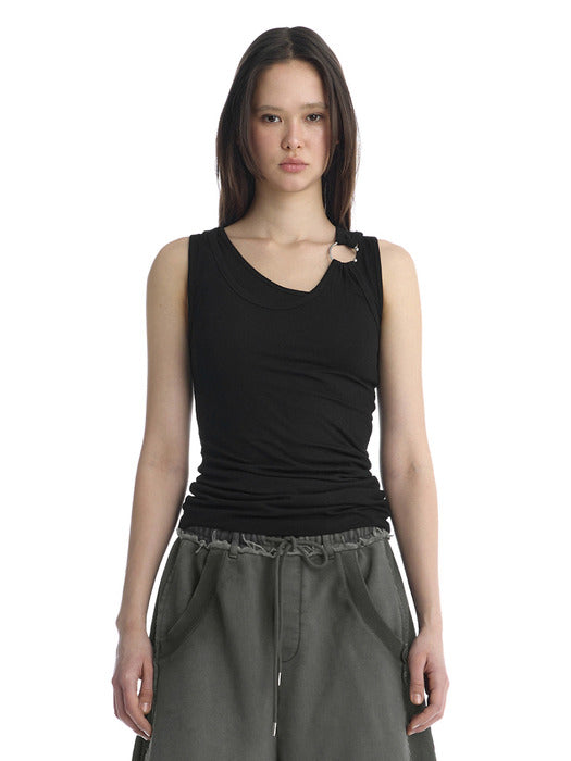 Wconcept_Treemingbird Double Layered Ring Sleeveless Top [ Black ]