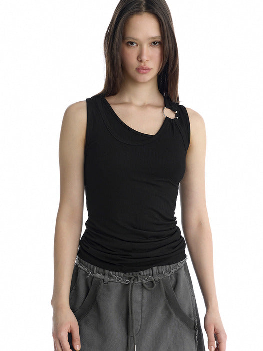 Wconcept_Treemingbird Double Layered Ring Sleeveless Top [ Black ]