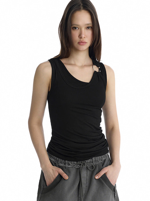Wconcept_Treemingbird Double Layered Ring Sleeveless Top [ Black ]