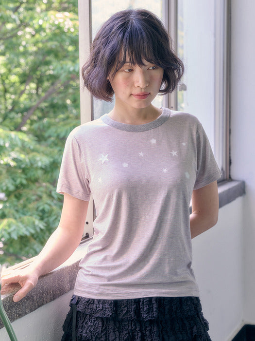 Ambler Star ver2 Stripe Crop T-Shirts (Purple)