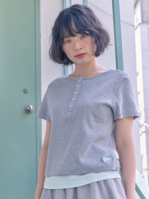 Ambler Botton Dot Layered Cotton T-Shirt Crop T-Shirts (Melange)