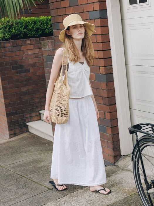 Wconcept_Depound flower lace shirring long skirt - white