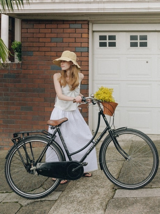 Wconcept_Depound flower lace shirring long skirt - white