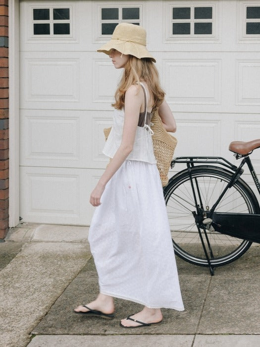 Wconcept_Depound flower lace shirring long skirt - white
