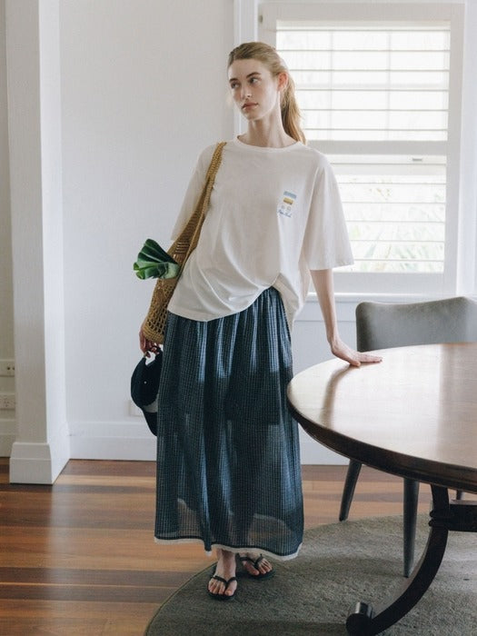 Wconcept_Depound check shirring long skirt - navy