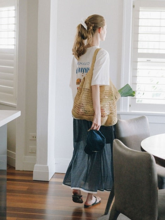 Wconcept_Depound check shirring long skirt - navy